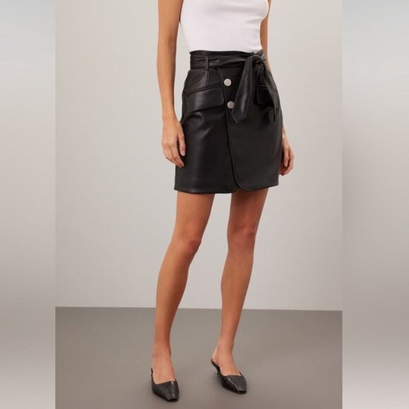 Marissa Webb Black Belted Mini Faux Leather Skirt Grunge Moto Size 4 Grunge • - Picture 9 of 9